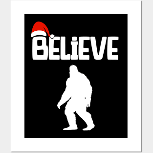 Funny Christmas Xmas Bigfoot Believe Sasquatch In Moon Light Posters and Art